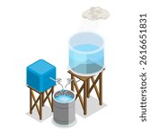 3D Isometric Flat Vector Set of Rainwater Harvesting Items Part 3, Cost Effective Lifestyle. Item 3