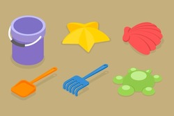 3D Isometric Flat Vector Set Of Childrens Sand Toys