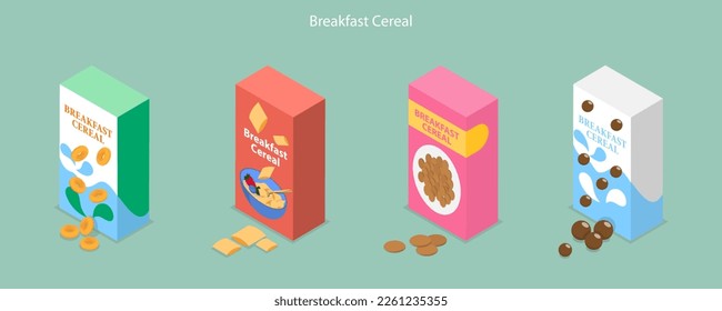 3D Isometric Flat Vector Set of Breakfast Cereals, Corn Flakes or Porridge Oatmeal svg