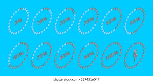 3D Isometric Flat Vector Set of Battery Recharge, Levels with Percentage