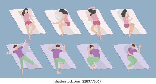3D Isometric Flat Vector Set of Men And Women Sleeping Poses, Healthy Tight Dream