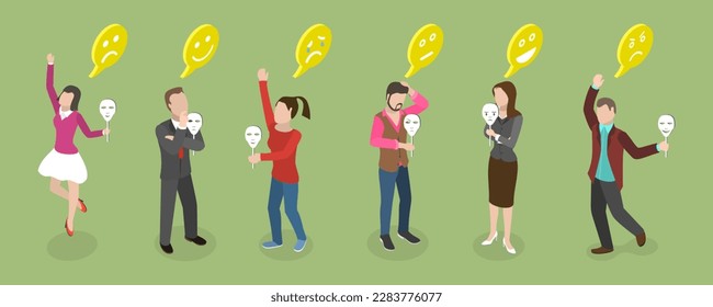 3D Isometric Flat Vector Set of Imposter Characters, Dissociative Identity Disorder