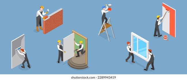 3D Isometric Flat Vector Set of Renovation and Decoration of Room, Home Repair Service