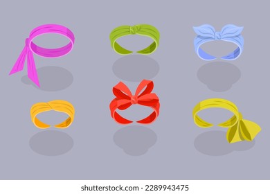 3D Isometric Flat Vector Set of Woman Bandanas, Female Clothing