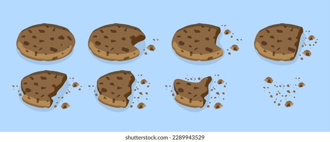 3D Isometric Flat Vector Set of Bitten Cookies, Chip Biscuit and Crumbs