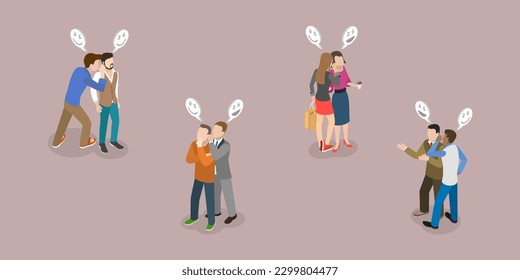 3D Isometric Flat Vector Set of Gossips, Rumors or Spreading Secrets