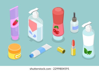 3D Isometric Flat Vector Set of Cosmetics, Beauty Care Products