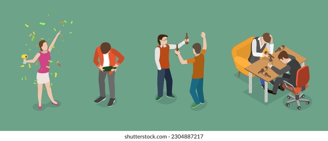 3D Isometric Flat Vector Set of Drunk People, Alcohol Addiction, Harmful Habits