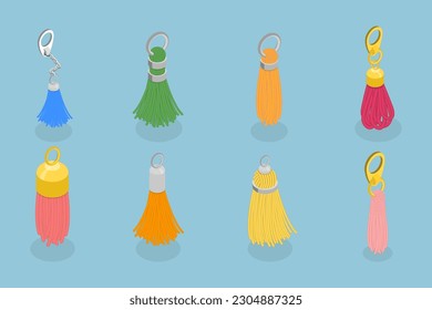 3D Isometric Flat Vector Set of Trinkets, Tassels Accessorie