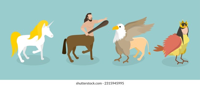 3D Isometric Flat Vector Set of Fairy Characters, Mythology, Magic and Fantasy Characters