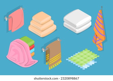 3D Isometric Flat Vector Set of Towels, Bathroom Textile