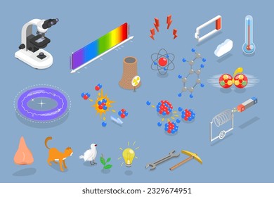 3D Isometric Flat Vector Set of Physics Items, Science Elements