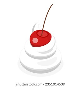 3D Isometric Flat Vector Set of Whipped Cream with Berries, Sweet Desserts. Item 4