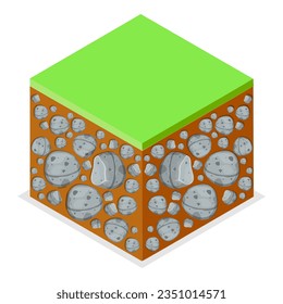 3D Isometric Flat Vector Set of Different Soil Layers, Textured Ground Surfaces. Item 4