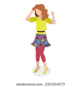 3D Isometric Flat Vector Set of People with 90s Outfit, Old School Fashion. Item 8