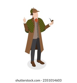 3D Isometric Flat Vector Set of Inspector Holmes Characters, Private Investigator. Item 5