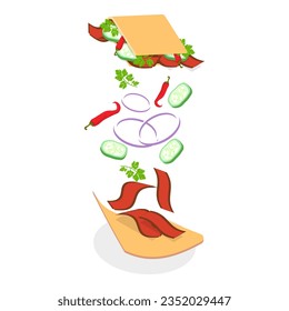 3D Isometric Flat Vector Set of Shawarmas, Middle Eastern Food. Item 4