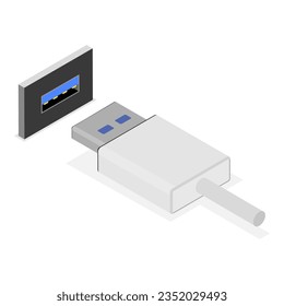 3D Isometric Flat Vector Set of USB Types, Socket Plug in. Item 5