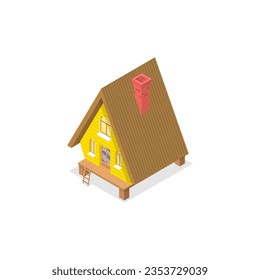 3D Isometric Flat Vector Set of Lodges, Wooden Cabin or Forest Hut. Item 2
