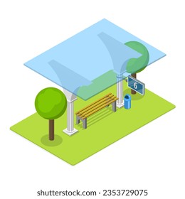 3D Isometric Flat Vector Set of Railway Station Elements, Train, Platform, Schedule Display, Clock. Item 5