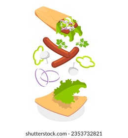 3D Isometric Flat Vector Set of Shawarmas, Middle Eastern Food. Item 3