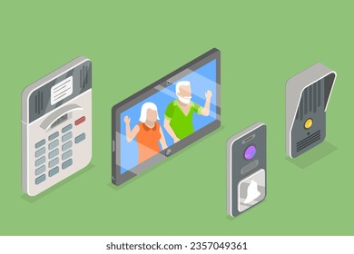 3D Isometric Flat Vector Set of Intercom Equipment Items