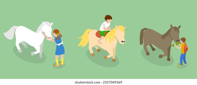 3D Isometric Flat Vector Set of Ponies