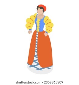 3D Isometric Flat Vector Set of Renaissance Characters. Item 1