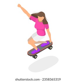 3D Isometric Flat Vector Set of Roller Skating Girls. Item 2