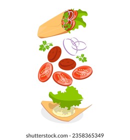 3D Isometric Flat Vector Set of Shawarmas. Item 2