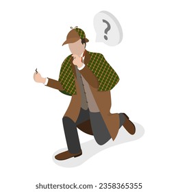 3D Isometric Flat Vector Set of Inspector Holmes Characters. Item 2