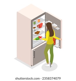 3D Isometric Flat Vector Set of Food In Fridge. Item 1