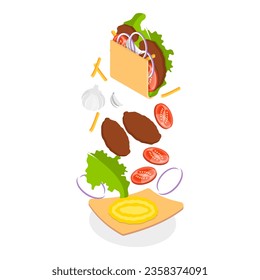 3D Isometric Flat Vector Set of Shawarmas. Item 1