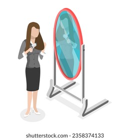 3D Isometric Flat Vector Set of People Next to the Mirror. Item 1