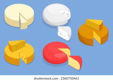 3D Isometric Flat Vector Set of Cheese Set