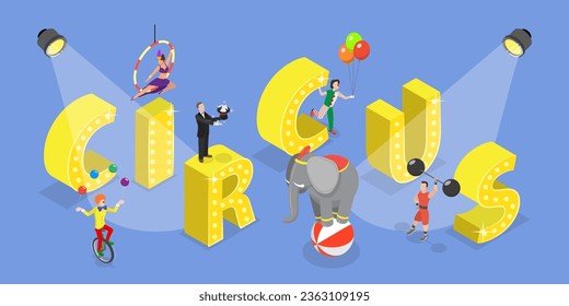 3D Isometric Flat Vector Set of Circus