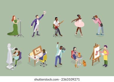 3D Isometric Flat Vector Set of Creative Professions People