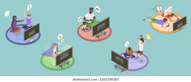 3D Isometric Flat Vector Set of Video Game Scenes