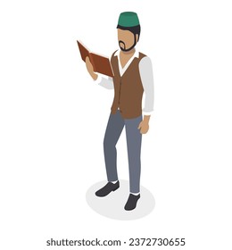 3D Isometric Flat Vector Set of Muslim People. Item 3
