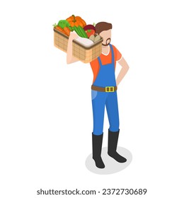 3D Isometric Flat Vector Set of Farmers. Item 4