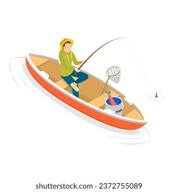 3D Isometric Flat Vector Set of Fishermen. Item 4