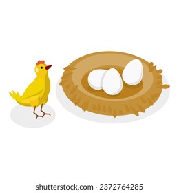 3D Isometric Flat Vector Set of Chickens. Item 1