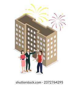 3D Isometric Flat Vector Set of Hanging Out People. Item 2
