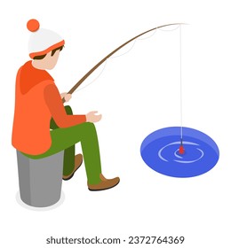 3D Isometric Flat Vector Set of Fishermen. Item 2