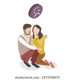 3D Isometric Flat Vector Set of Frightened People. Item 3