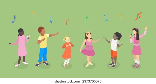 3D Isometric Flat Vector Set of Singing Children