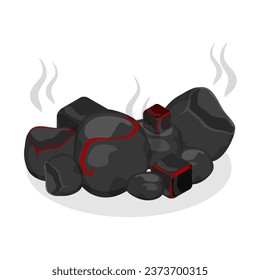 3D Isometric Flat Vector Set of Burning Charcoals. Item 1