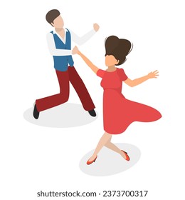 3D Isometric Flat Vector Set of Dancing People. Item 2