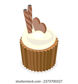 3D Isometric Flat Vector Set of Sweet Cupcakes. Item 2