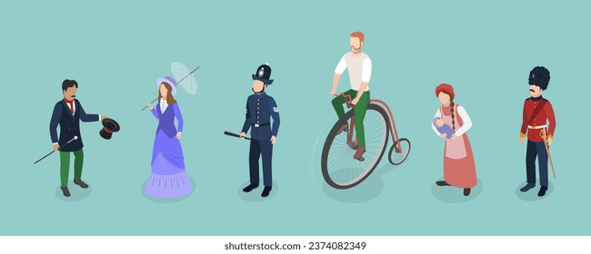 3D Isometric Flat Vector Set of British People Set